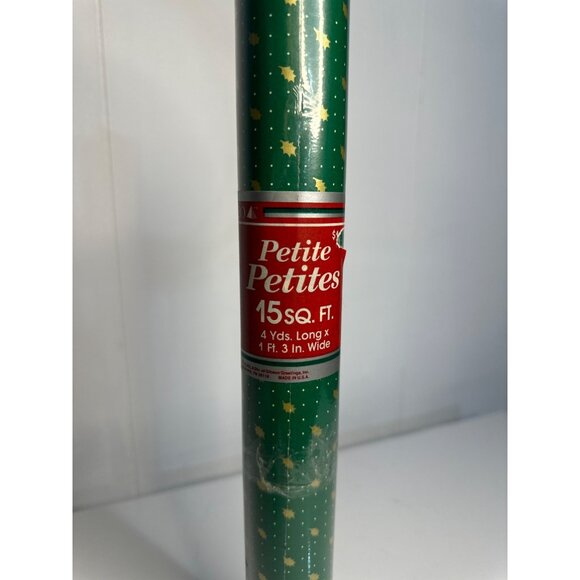 VTG Petite Petites Green Wrapping Paper Roll 15 Sq Ft Gold Star Gift Wrap 4yd - Picture 2 of 4